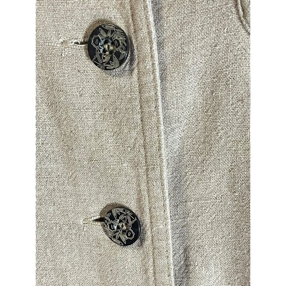 John Roberts Beige Button-Down Midi Dress Size 10 Linen/Rayon Blend Woven Trim S - Picture 8 of 15